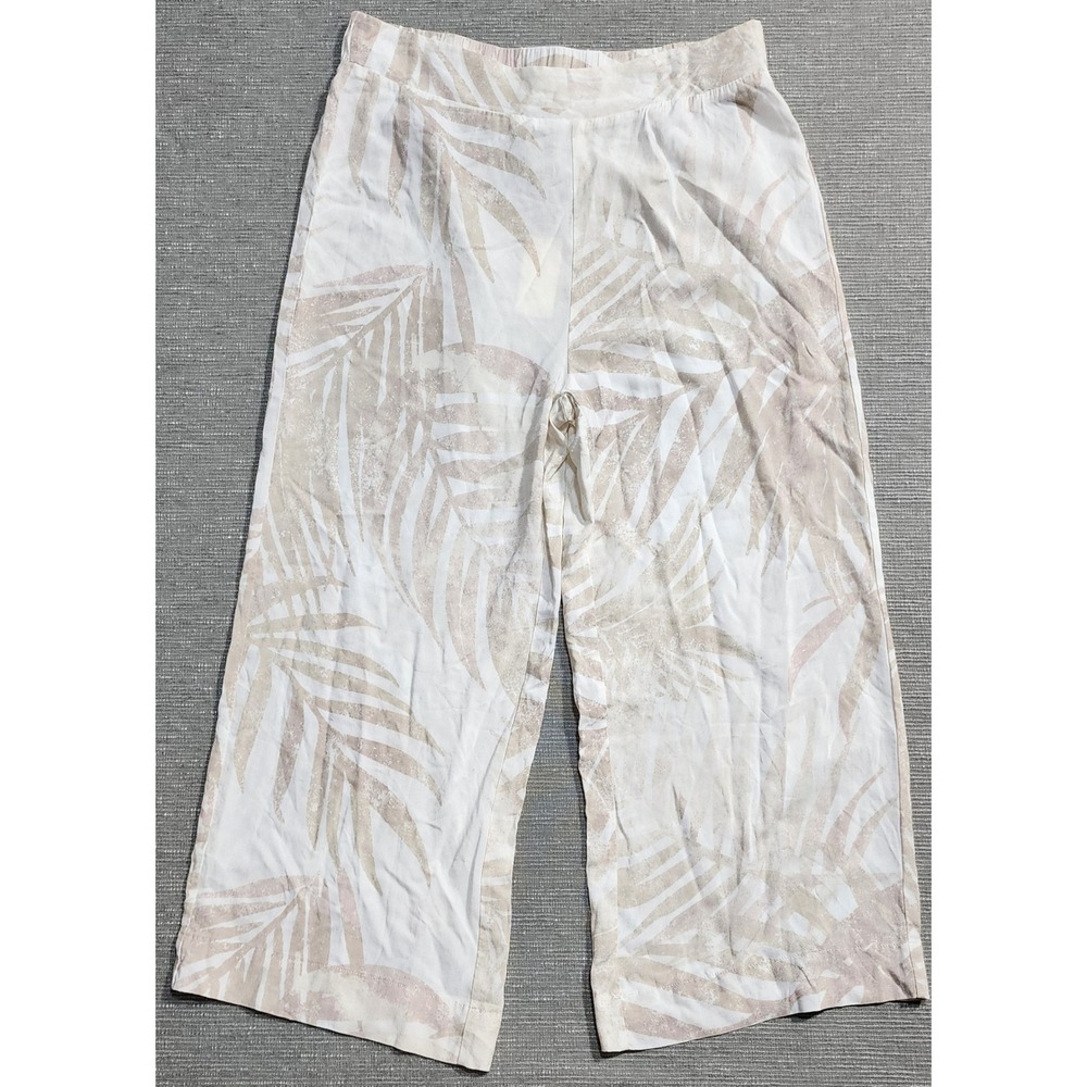 NEW Z Supply Womens XL Palm Leaf Print Wide Leg Pants Rayon Sand White